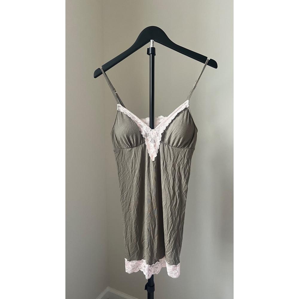Victoria's Secret Olive Green Lace Trim Modal Chemise Nightgown Medium